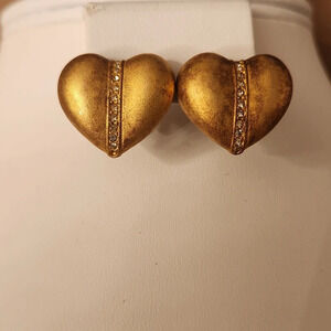 Heart-shaped Yellow Gold and Diamond Clip-On Stud Earrings